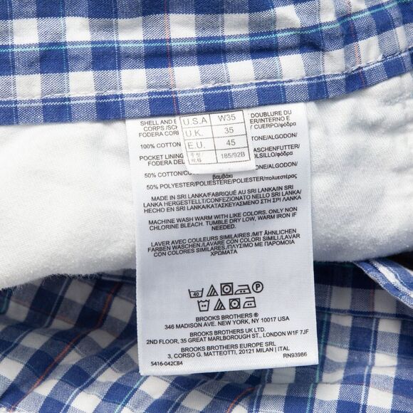 Brooks Brothers Shorts Mens W35 Blue Gingham Plaid Flat Front - Picture 5 of 10